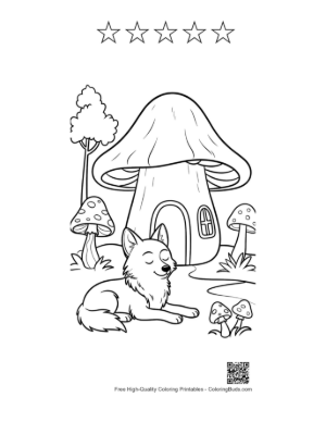 Thumbnail: Gray Wolf Coloring Sheet Printable and 5 Star Outline