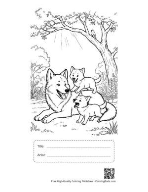 Thumbnail: Gray Wolf Coloring Sheet Printable with Title and Artist Box