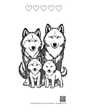 Thumbnail: Gray Wolf Family Portrait Printable and 5 Heart Outline