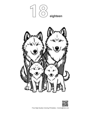 Thumbnail: Gray Wolf Family Portrait Printable Outline Number 18
