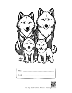 Thumbnail: Gray Wolf Family Portrait Printable with Title and Artist Box