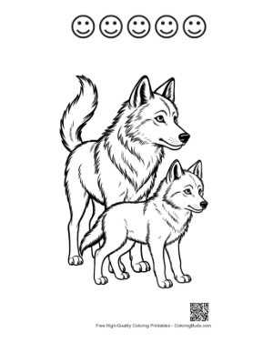 Thumbnail: Gray Wolf Pair Outline Printable and 5 Happy Face Outline