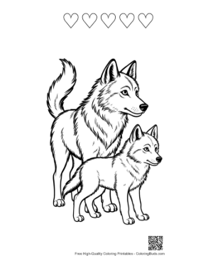 Thumbnail: Gray Wolf Pair Outline Printable and 5 Heart Outline