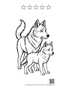 Thumbnail: Gray Wolf Pair Outline Printable and 5 Star Outline