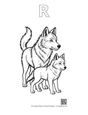 Thumbnail: Gray Wolf Pair Outline Printable Outline Alphabet R