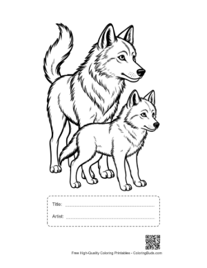 Thumbnail: Gray Wolf Pair Outline Printable with Title and Artist Box