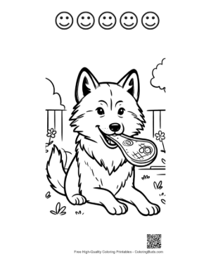 Thumbnail: Gray Wolf to Color Printable and 5 Happy Face Outline
