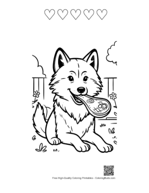 Thumbnail: Gray Wolf to Color Printable and 5 Heart Outline