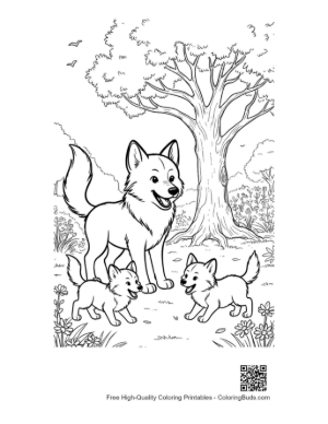 Thumbnail: Group of Cute Wolf Pups Playing Around Their Mother Printable