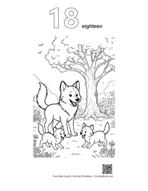 Thumbnail: Group of Cute Wolf Pups Playing Around Their Mother Printable Outline Number 18