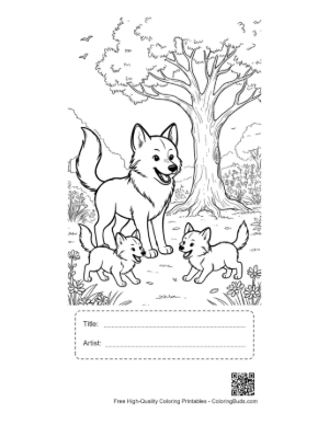 Thumbnail: Group of Cute Wolf Pups Playing Around Their Mother Printable with Title and Artist Box