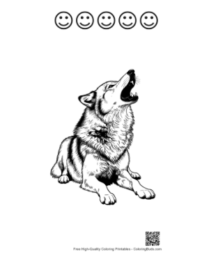 Thumbnail: Howling Gray Wolf Sketch Printable and 5 Happy Face Outline