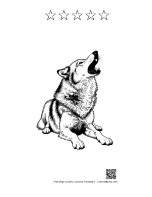 Thumbnail: Howling Gray Wolf Sketch Printable and 5 Star Outline