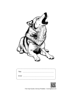 Thumbnail: Howling Gray Wolf Sketch Printable with Title and Artist Box