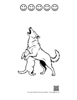 Thumbnail: Howling Wolf and Pup Line Art Printable and 5 Happy Face Outline