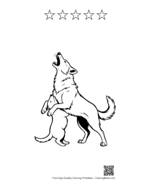 Thumbnail: Howling Wolf and Pup Line Art Printable and 5 Star Outline