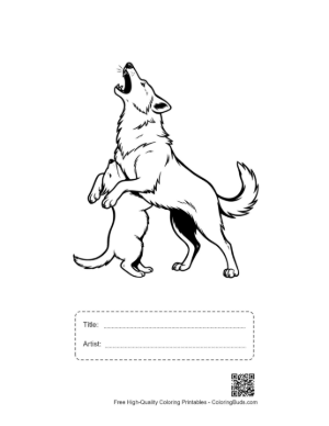 Thumbnail: Howling Wolf and Pup Line Art Printable with Title and Artist Box