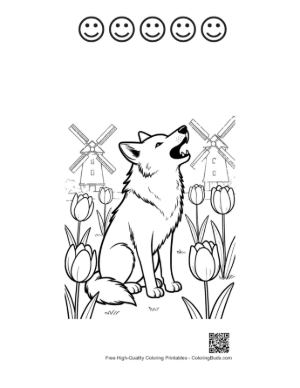 Thumbnail: Howling Wolf Coloring Sheet Printable and 5 Happy Face Outline