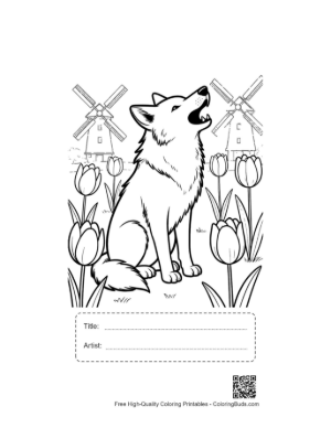 Thumbnail: Howling Wolf Coloring Sheet Printable with Title and Artist Box