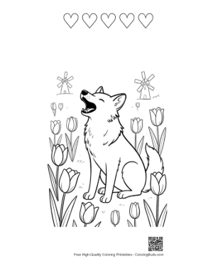 Thumbnail: Howling Wolf for Kids Printable and 5 Heart Outline