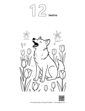 Thumbnail: Howling Wolf for Kids Printable Outline Number 12