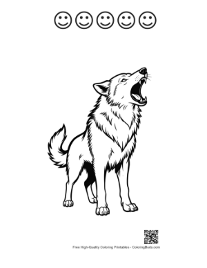 Thumbnail: Howling Wolf in Bold Line Art Printable and 5 Happy Face Outline