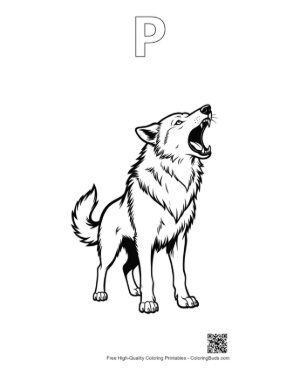 Thumbnail: Howling Wolf in Bold Line Art Printable Outline Alphabet P