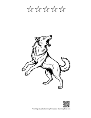 Thumbnail: Howling Wolf in Fierce Cry Printable and 5 Star Outline
