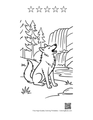 Thumbnail: Howling Wolf Printable and 5 Star Outline