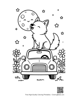 Thumbnail: Howling Wolf Sitting on the Roof of a Vintage Car Printable