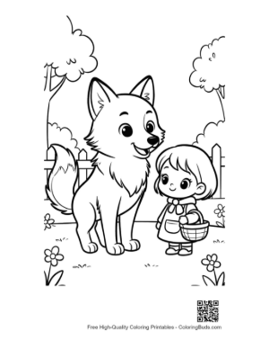 Thumbnail: Little Girl and Her Wolf Friend in a Forest Clearing Printable