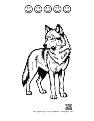 Thumbnail: Majestic Gray Wolf Standing Proudly Printable and 5 Happy Face Outline