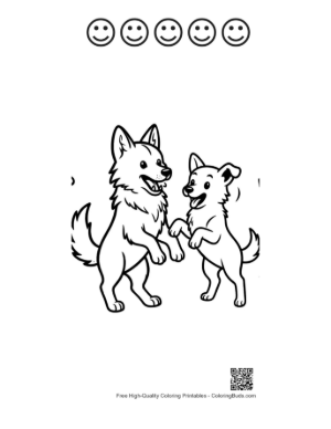 Thumbnail: Playful Gray Wolf Mom and Pup High-Five Printable and 5 Happy Face Outline