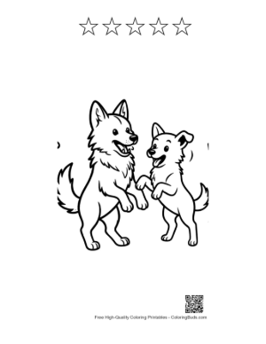 Thumbnail: Playful Gray Wolf Mom and Pup High-Five Printable and 5 Star Outline