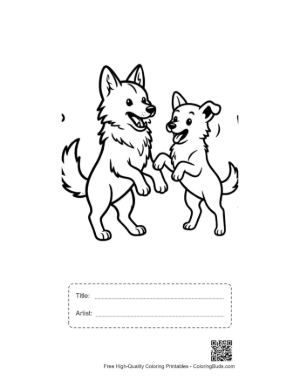 Thumbnail: Playful Gray Wolf Mom and Pup High-Five Printable with Title and Artist Box