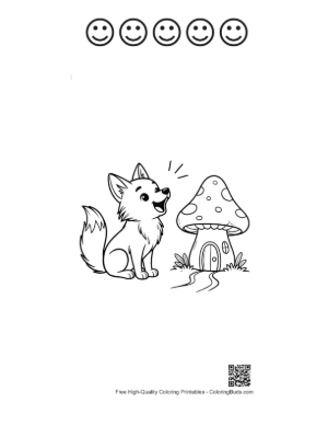 Thumbnail: Small Wolf Pup Howling Near a Mushroom House Printable and 5 Happy Face Outline