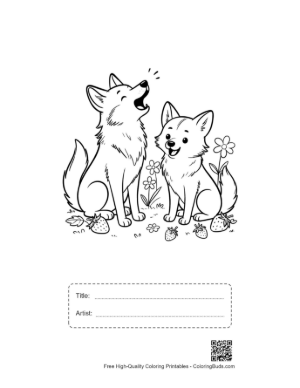 Thumbnail: Two Wolves Howling at Each Other in a Forest Printable with Title and Artist Box