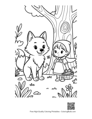 Thumbnail: Wolf and Little Red Riding Hood by a Hollow Tree Printable