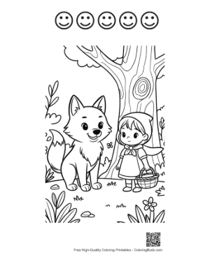Thumbnail: Wolf and Little Red Riding Hood by a Hollow Tree Printable and 5 Happy Face Outline