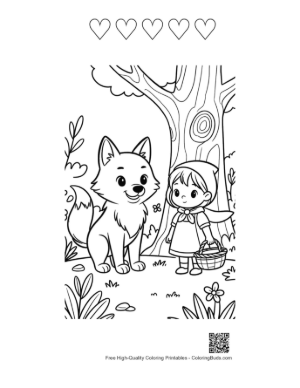 Thumbnail: Wolf and Little Red Riding Hood by a Hollow Tree Printable and 5 Heart Outline