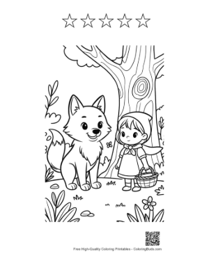 Thumbnail: Wolf and Little Red Riding Hood by a Hollow Tree Printable and 5 Star Outline