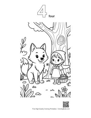 Thumbnail: Wolf and Little Red Riding Hood by a Hollow Tree Printable Outline Number 4
