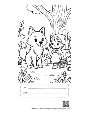 Thumbnail: Wolf and Little Red Riding Hood by a Hollow Tree Printable with Title and Artist Box