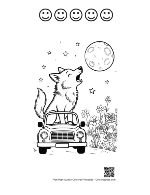 Thumbnail: Wolf Howling at the Moon from the Top of a Car Printable and 5 Happy Face Outline