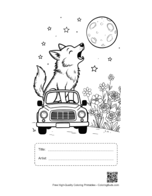 Thumbnail: Wolf Howling at the Moon from the Top of a Car Printable with Title and Artist Box