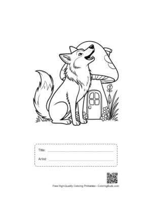 Thumbnail: Wolf Howling Next to a Cute Mushroom House Printable with Title and Artist Box