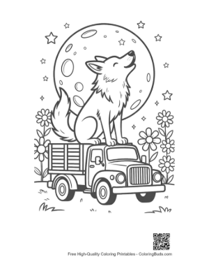 Thumbnail: Wolf Pup Howling While Sitting on an Old Truck Printable
