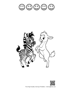 Thumbnail: Playful Zebra and Goat Dance Printable and 5 Happy Face Outline