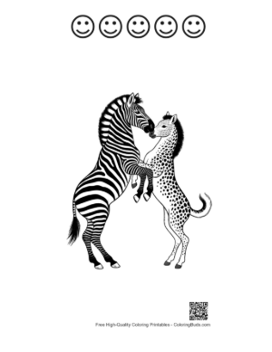 Thumbnail: Zebra and Leopard Foal Embrace Printable and 5 Happy Face Outline