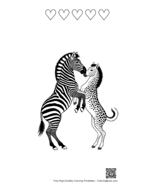 Thumbnail: Zebra and Leopard Foal Embrace Printable and 5 Heart Outline